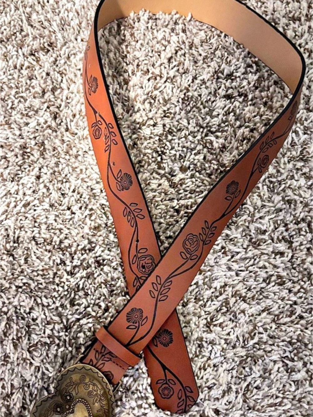 Floral Embossed Belt in Brown
